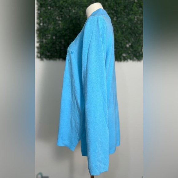 QUACKER FACTORY Blue Beaded Sequins Christmas Holiday Pullover Sweater Size L - Picture 5 of 11